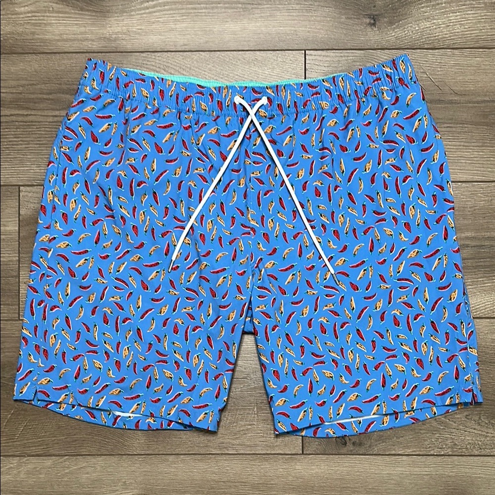 NWOT Bonobos Riviera 9”‎ Lined Swim Trunks Blue Pepper Print Size Large